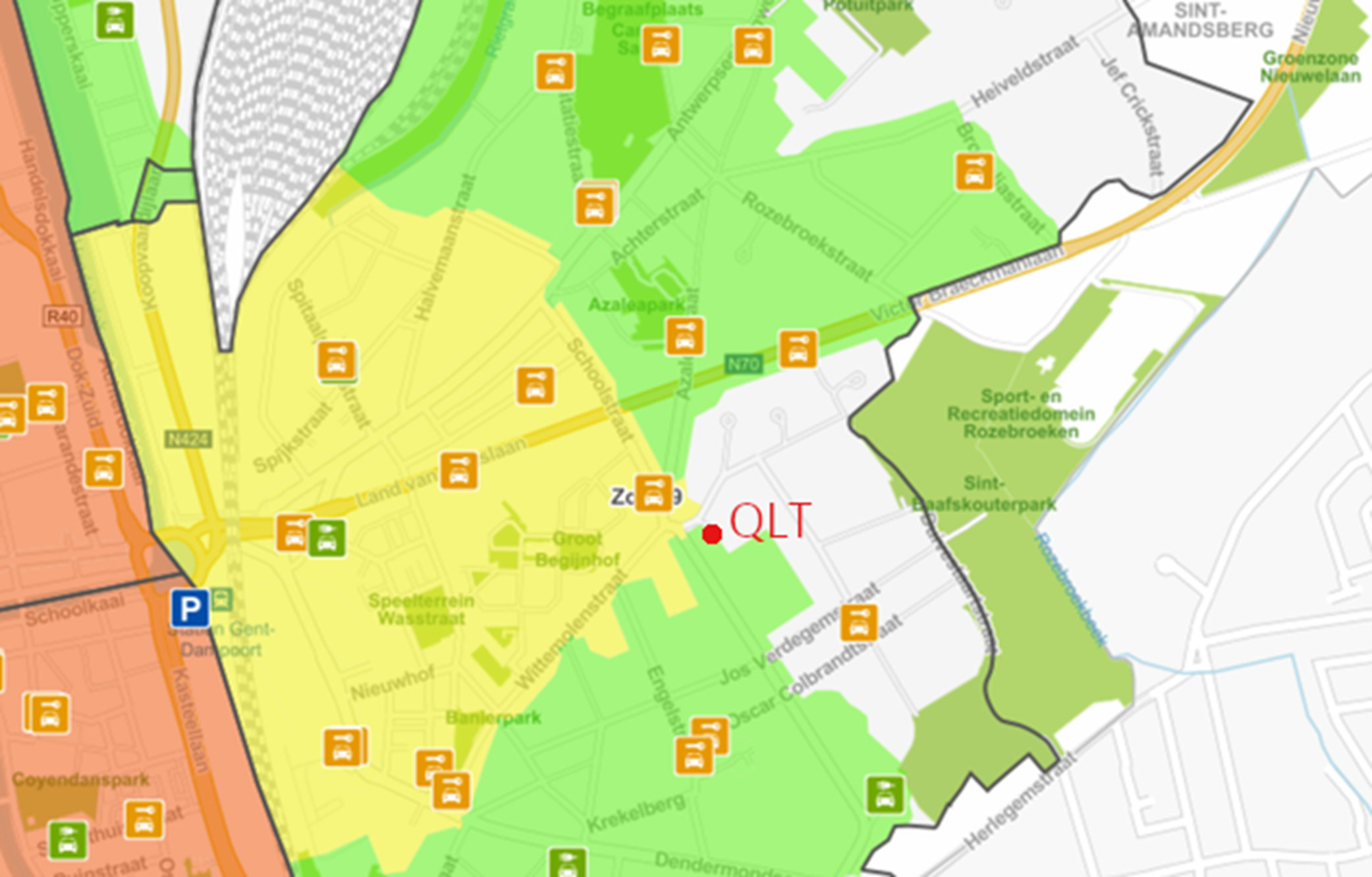 Snapshot van de Gentse Webkaart Parkeertarieven straatparkeren